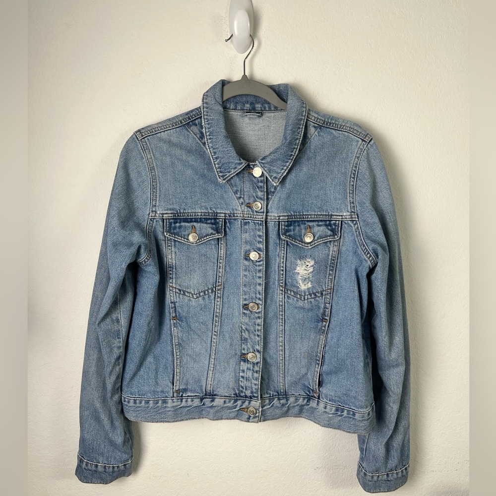 Topshop Distressed Boho Western Classic Blue Denim Jean Jacket